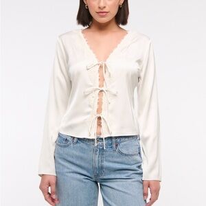 Abercrombie & Fitch Cream Lace-Up Blouse